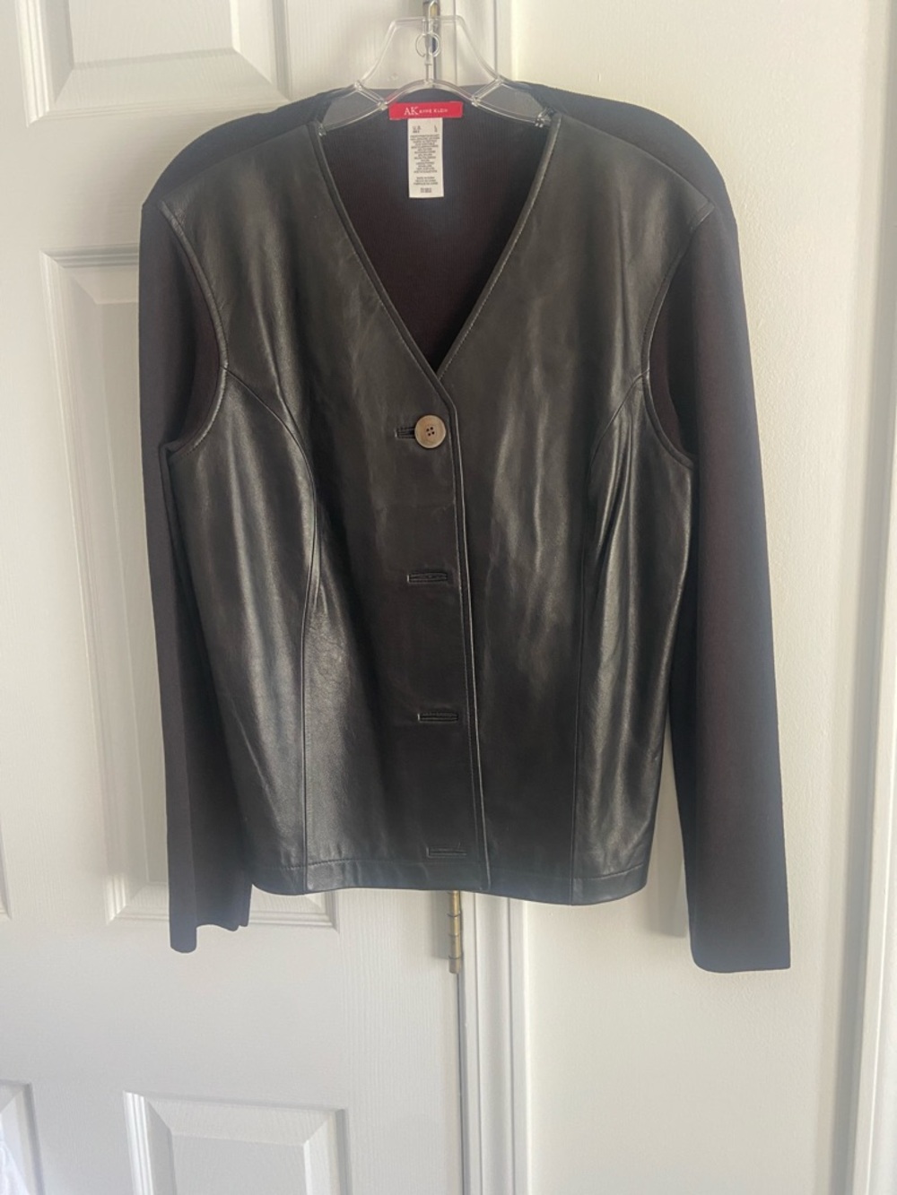 Anne Klein Black Leather Front Jacket with Knit Sleeves. Never worn
